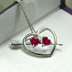 2Ct Heart Cut Red Ruby Women's Pendant14K White Gold Finish With 18'' Free Chain - Picture 1 of 4