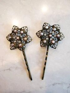 Antique bronze hair pin with swarovski crystals (set of two) - Picture 1 of 2