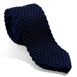 V-Tip Navy Blue Knitted Tie (Handmade) - Picture 1 of 3