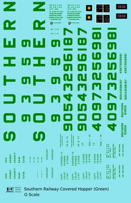 K4 O Scale Decals Southern Railway Covered Hopper Green - Image 1 of 3