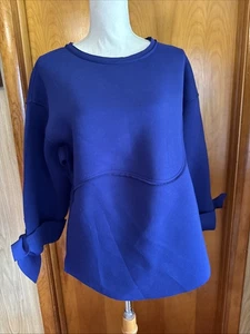 Top IC BY CONNIE K COLLECTION $150 viola made in USA con maniche a cravatta taglia Large - Foto 1 di 6