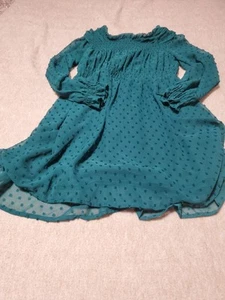 btween Girls Size 7 Teal Dress Long Sleeve Textured Chiffon Smocked Waist - Picture 1 of 6