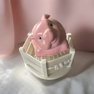 Vintage Retro Hard Plastic Pig Vegetable Scrubber with Pen Stand Kitchen Decor - Picture 1 of 22
