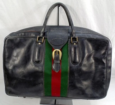 Vintage 1960's Gucci Italy Sylvie Web Leather Luggage Suitcase Bag 24" READ READ - Image 1 of 4