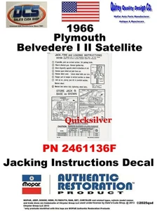 1966 Belvedere Satellite Jacking Instructions Decal EARLY Prod 2461136F MoPar US - Bild 1 von 3