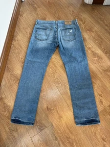Hollister Men's 34 Waist 32 Leg Blue Straight Fit Distressed Button Fly Jeans - Picture 1 of 4
