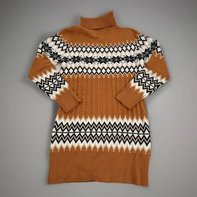 Fair Isle Sweater Dress Turtleneck Cotton Blend Size XXL - Image 1 of 4