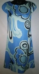 Vestido midi vaina CK Bradley XS abstracto azul blanco negro - Imagen 1 de 6