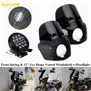 Front Fairing 12" Eye Shape Vented Windscreen w/ LED Headlight For Low Rider S - Foto 1 di 12