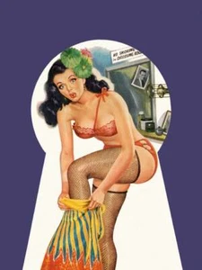Poster - Vintage Pin-Up Girl Brunette in a Keyhole Illustrated, 4 Sizes - Picture 1 of 20