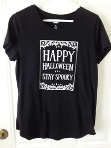 Sonoma Women's size M Black Happy Halloween Stay Spooky Black Top DW616 - Picture 1 of 4