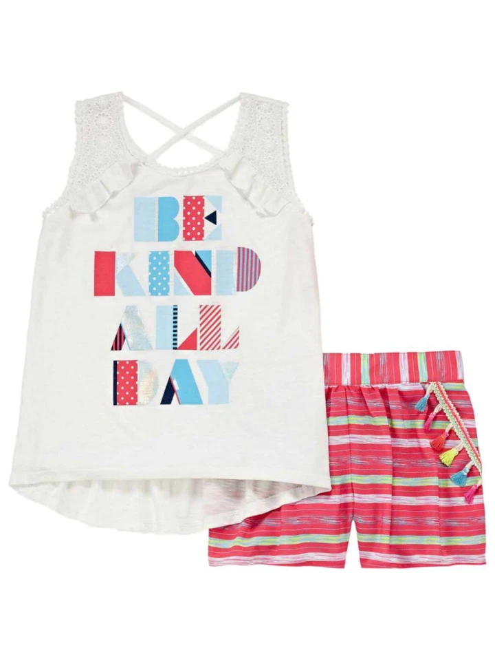 Conjunto de camisa y pantalones cortos a rayas rosas para todo el día Be Kind para niñas Foto 1 de 1