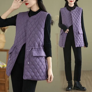 Womens Drawstring Slim Fit Sleeveless Padded Waistcoat Outddor Fashion Warm Vest - Picture 1 of 10