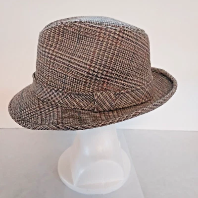 Ropa deportiva Harvard hecha en EE. UU. 100 % lana marrón tweed Fedora 8" x 6" Foto 1 de 4
