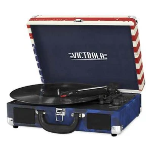 Victrola Bluetooth Suitcase Record Player with 3-Speed Turntable, US Flag - Picture 1 of 5