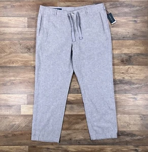 Perry Ellis Pants Mens 38x30 Gray Linen Blend Straight Leg Flat Front Chino - Picture 1 of 11