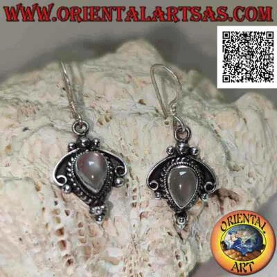 Orecchini Argento 925‰ pietra di luna a goccia rovesciata e intreccio, arco e pa - Immagine 1 di 4