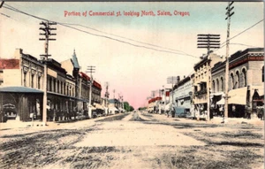 SALEM, OREGON - PORTION OF COMMERCIAL DIRT STREET - OLD POSTCARD - Picture 1 of 2