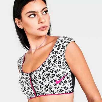 Nike Womens White Swim Party Dots Crop Bikini Top Zip Front Size S NWT - Image 1 of 4
