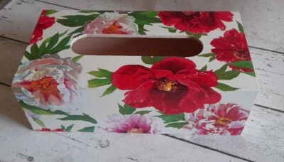 Flowers Rectangular Long Tissue Box Cover Handcrafted wooden decoupaged - Image 1 of 2