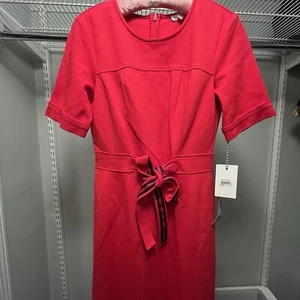 NWT Nordstrom 1901 Poppy Dress Solid Red with Blue Pinstriping on Ribbon Size 8 - Picture 1 of 8
