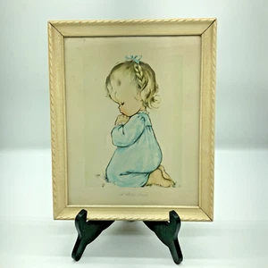 Vintage Lithograph A Child's Prayer Girl Wood Frame Pastel Wall Art Nursery USA - Bild 1 von 17