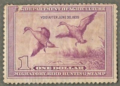 U.S. Stamp #RW5   1938 Duck Stamp $1, Mint Hinged (MH) - Image 1 of 2