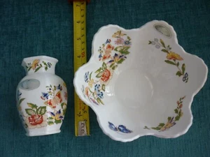 Aynsley John Shell Sweet Bowl 5" Cottage Garden Bone China und kleine Vase - Bild 1 von 3