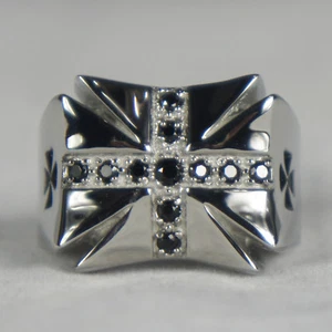 INOX JEWELRY Stainless Steel Black Cubic Zirconia Iron Cross Ring Size 9-12 New - Picture 1 of 4
