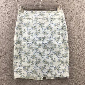 Ann Taylor Straight & Pencil Skirt Womens 2 (Actual 28X21) Blue Floral Zip Back - Picture 1 of 17