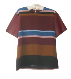 MILK FROM A THISTLE silk & leather stripe top sz M made in Australia relaxed fit - Picture 1 of 8