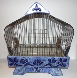 STUNNING RARE VINTAGE LOUISVILLE STONEWARE HANDCRAFTED FOR CROWN BLUE BIRD CAGE - Picture 1 of 22