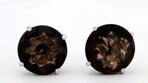 GENUINE 8.30 Cts SMOKY TOPAZ EARRINGS 14K WHITE GOLD -Free Certificate Appraisal - Picture 1 of 7