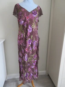 SILK MIX BIAS CUT DRESS BY MONSOON SZ 20 - SHADES OF PURPLE FLORAL DESIGN - Picture 1 of 17