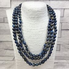 Vintage Indian JOBS TEARS Necklace Blue Dyed Natural Seeds Long Claspless Boho