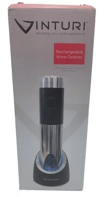 ПЕРЕЗАРЯЖАЕМЫЙ ВИННЫЙ НОЖ Vinturi с зарядной базой, резаком фольги и адаптером питания новый в коробке - Изображение 1 из 4