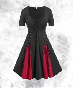 Nuevo Sexy Vestido de Verano Corsé Gótico Negro y Rojo Tachonado Corto Talla 2XL 20 22 24 - Imagen 1 de 4