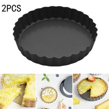 2 confezione di latta Tart PIE PAN scanalata Torta Vassoio da forno antiaderente Loose strumento di base