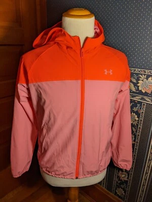 Under Armour Womens Sz Medium Pink & Orange Hooded Rain Wind Zip Up Jacket NWOT - Image 1 of 4