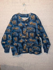 S. A. S. Uniform Brand Cowboy Night Shirt Pajama Size Large Blue Cowboy Old West - Picture 1 of 9