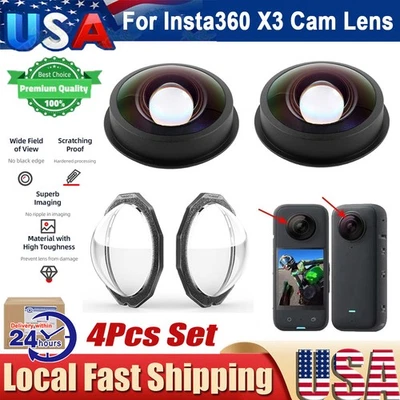4PCS For Insta360 X3 HD Camera Lens Camera Replacement & Guards Cap Cover Set
