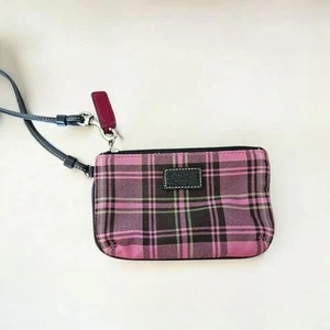 Coach Y2K Pink Plaid Tartan Wristlet Clutch Purse Vintage 00s Mini Bag Zip - Imagen 1 de 13