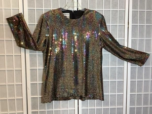 De Colección Elegante Betsy Dorado Efecto Arco Iris Lentejuelas Top Talla XL Imitación Envoltura Cierre Cremallera Nuevo sin Etiquetas - Imagen 1 de 4