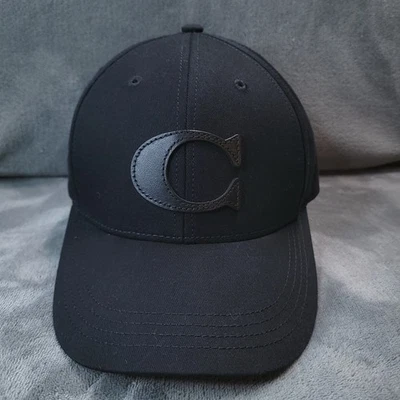 Coach Hat Cap Strap Back One Size Black C Leather Patch Canvas Baseball - image 1 of 4