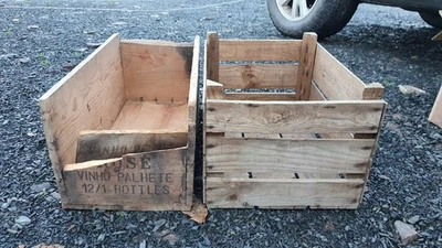 2 X Vintage Wooden Crates Storage Mateus Rose Rustic Shabby Chic Bushel Boxes - Image 1 of 4