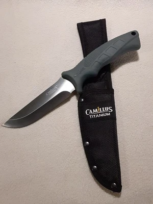 Cuchillo de caza Camillus 9,5" titanio unido punto de caída con funda nuevo Foto 1 de 4