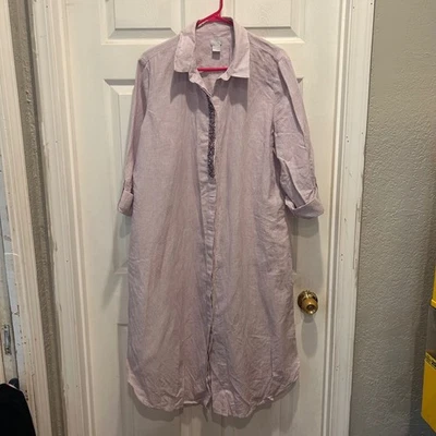 Camisa de vestir Chico's XL 3 de lino a rayas con botones adornada túnica informal Foto 1 de 4