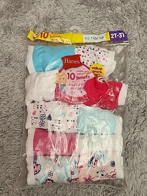 10 Pk. Hanes Toddler Girl Cotton Tagless Briefs, Multi-Colors, Size 2T-3T - Image 1 of 3