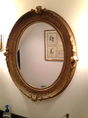 Espejo Original Ornamentado Antiguo Francés Victoriano PERÍODO Ovalado Dorado GESSO SOBRE MADERA Foto 1 de 4