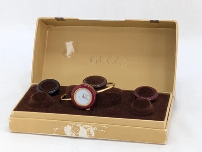 JUNK GUCCI 变形表圈手表石英金白色盒装女式正品 — 第 1/4 张图片